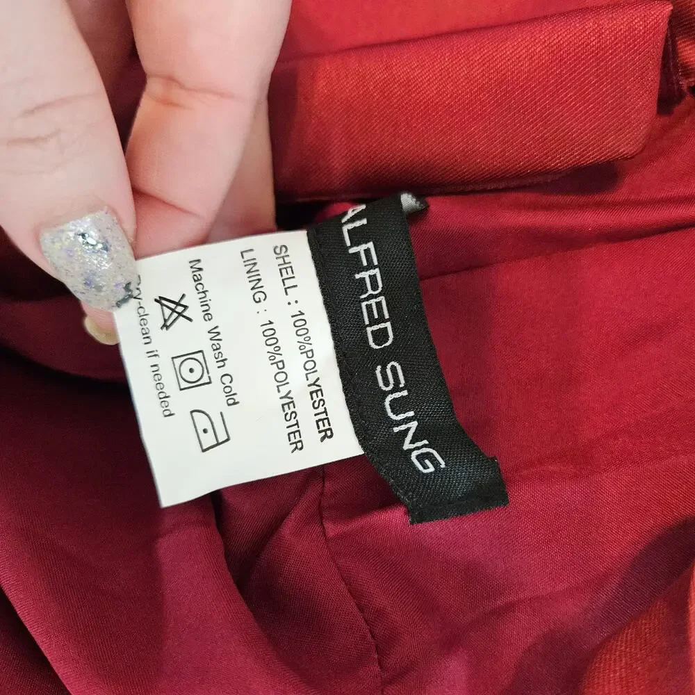 Alfred Sung Satin Twill Halter Lace Up Back A-Line Maxi Dress Burgundy Womens 16 - Picture 7 of 9